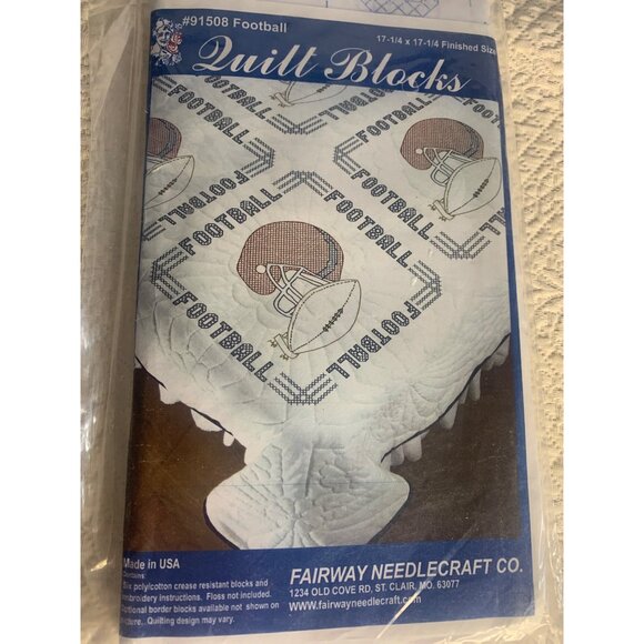 Football-Themed Quilt Blocks Kit 17-1/4" x 17-1/4" Made In USA By Fairway Needle - Picture 12 of 12